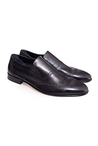 FRANCO CALVANI Black Color Laceless Genuine Leather Leather Sole Men's Shoes
