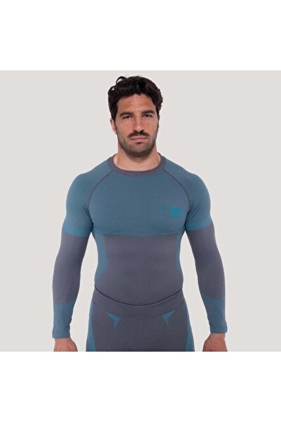 GymBeam OG1 Bluză fără cusături cu mânecă lungă Gri/Albastru L