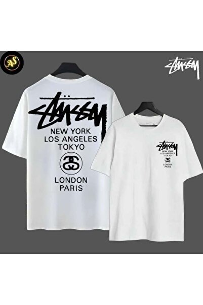 ZAVIXO Oversize Stüssy Printed T-Shirt – New York Los Angeles Tokyo London Pa...