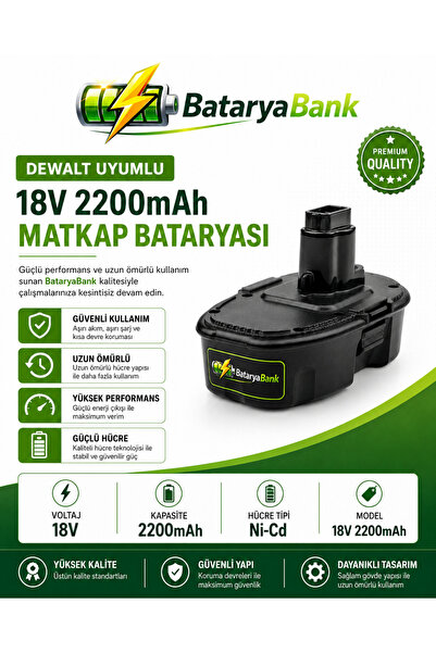 BataryaBank Uyumlu 18V 2200mAh Ni-Cd Şarjlı Matkap Bataryası -