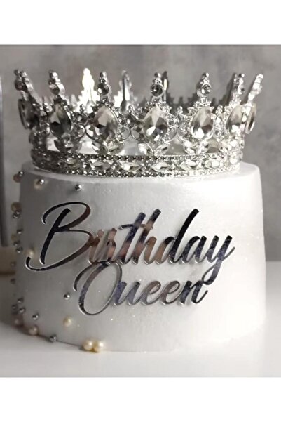 EgeConcept Birthday Queen Pleksi Pasta Süsü GÜMÜŞ - 11x6 cm