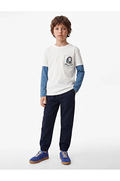 Koton Cotton Long Fake Sleeves Crew Neck Printed T-Shirt