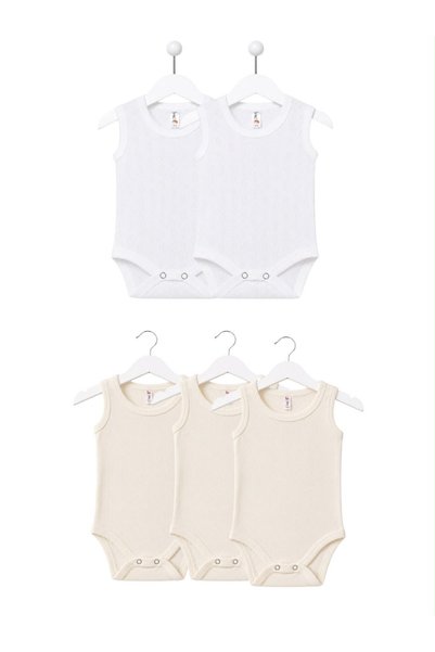H&C COOLBOY H&C 5-Pack 100% Cotton Patterned Jacquard Sleeveless Baby Bodysuit