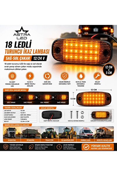 ASTRA LED TURUNCU İKAZ LAMBASI 12/24 V DORSE ETEK YAN LAMBA ÇAKAR MODLU VİDEO...