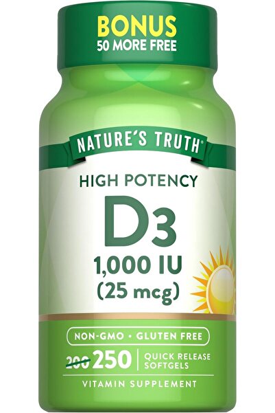 Nature's Truth , High Potency Vitamin D3, 25 Mcg (1000 Iu), 250 Quick Softgels
