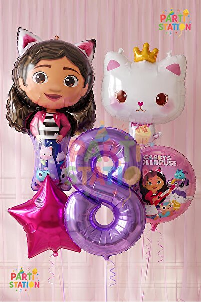 Parti Station Gabby Dollhouse Balloon Set 8 Years Old 5 Piece Gabby Cat Ballo...