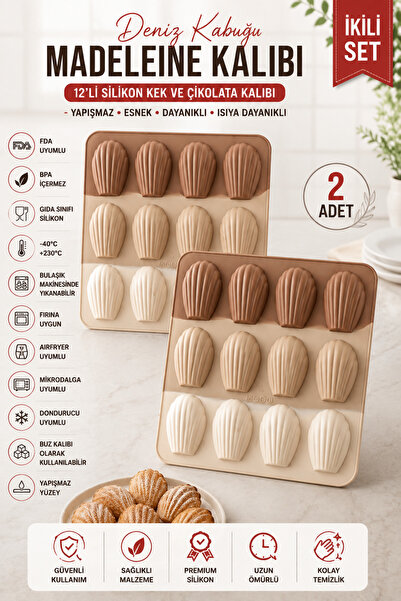 Stork 2 Pieces of 12-Piece Silicone Seashell Madeleine Molds – Non-Stick Cake...