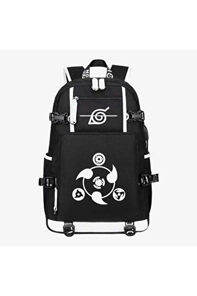 NO BRAND Rucsac școlar pentru copii NARUTO negru imprimat cu port USB