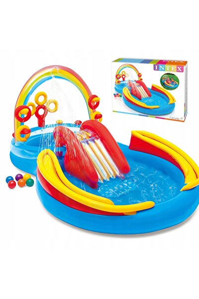 Intex Parc acvatic gonflabil curcubeu 57453 tobogane mingi