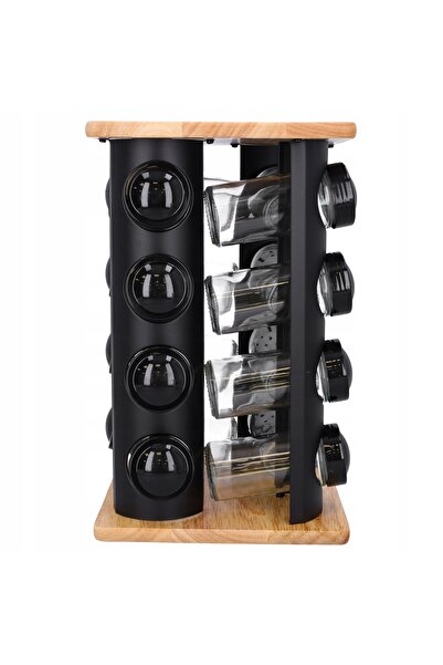 NO BRAND Organizator pentru condimente cu 16 borcane, negru, 17,5 x 29 cm