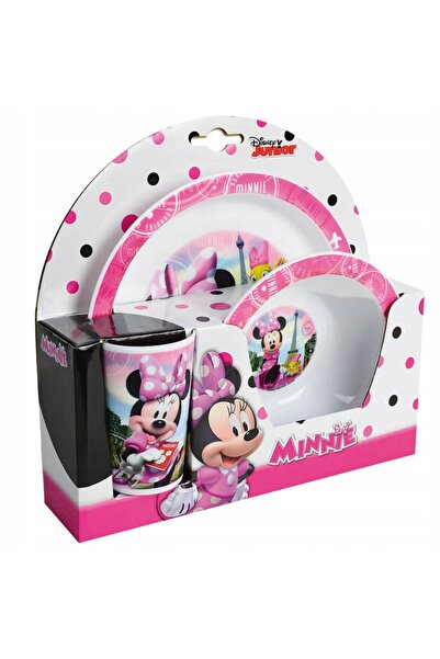NO BRAND Set de masă pentru copii, 3 piese. Cana, farfurie, bol Minnie Mouse