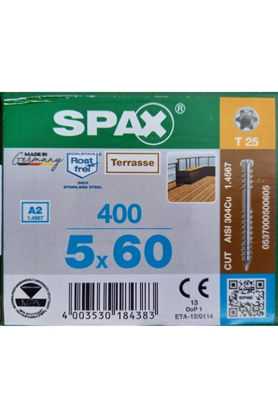 Spax Șuruburi pentru decking din lemn 5x60mm Argintii 400 bucăți