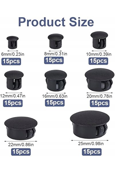 NO BRAND Dopuri pentru găuri, negre, 120 bucăți, 6,25 mm, pentru mobilier și ...