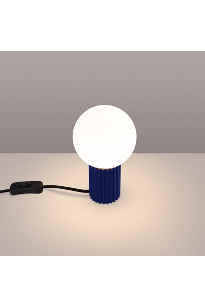 Sollux Lighting Lampă de masă de noapte, sticlă striată albă, tip glob, culoa...