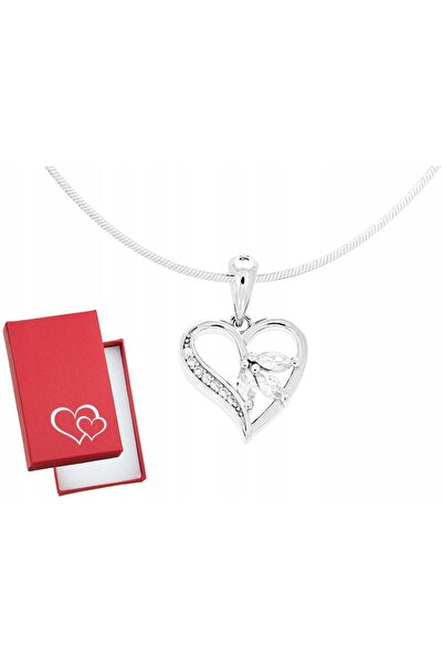 NO BRAND Colier scurt de damă, argintiu, cu inimă din zirconiu, tip choker, 30cm