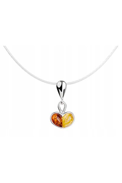 NO BRAND Colier choker scurt de damă, argintiu, cu inimă și inimă de chihlimb...