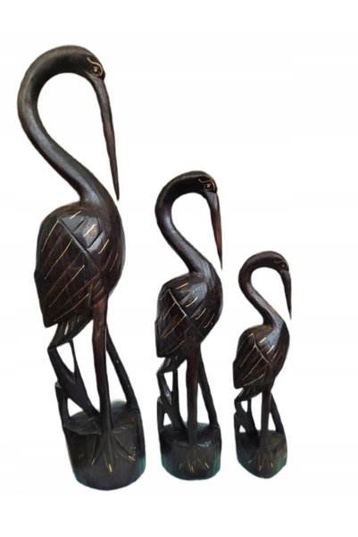 NO BRAND SET DE 3 FIGURINE DIN LEMN ÎN FORMA DE STĂRCI 50/40/30 CM