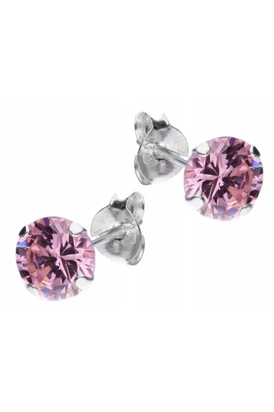 NO BRAND Cercei cerc din argint 925 cu zirconiu roz, pentru femei, 6mm