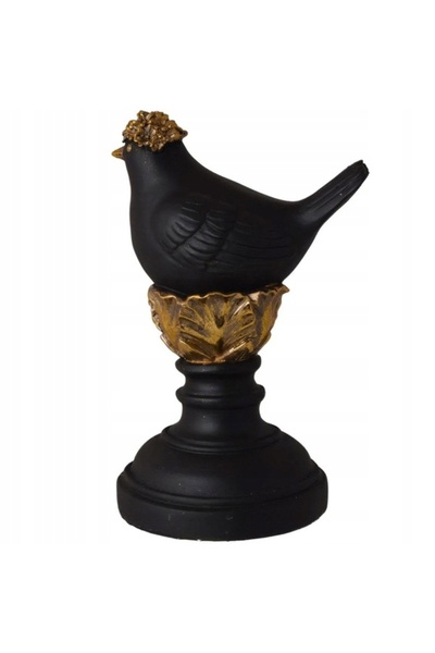 NO BRAND Figurină pasăre pe coloană negru-auriu