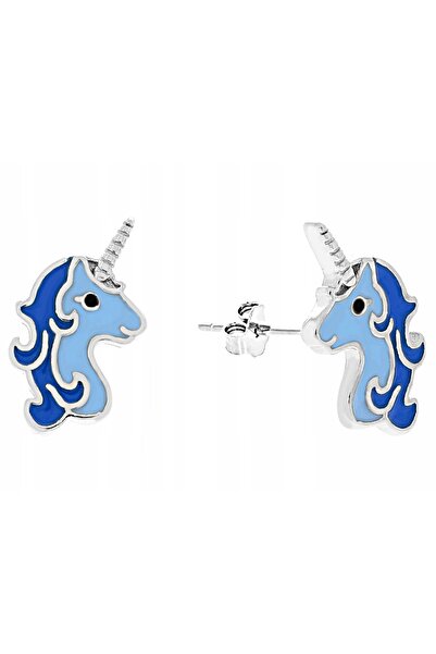 NO BRAND Cercei mici din argint cu unicorni albaștri, cu închidere tip șurub,...