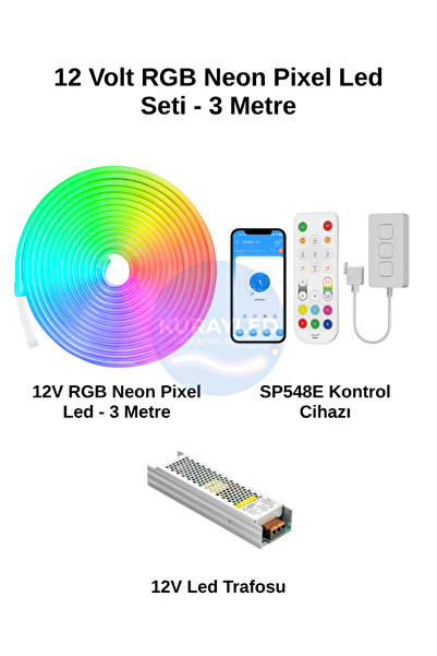 RGB Pixel LED Seti IP67 | 12V Su Geçirmez RGB Pixel LED + SP548E WiFi/Bluetooth/RF Kontrolcü | 1-5 Metre