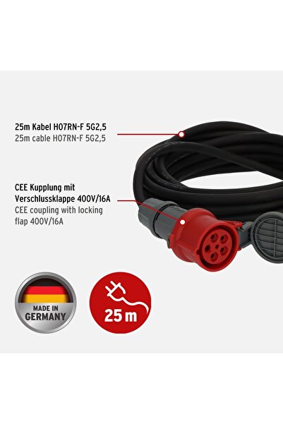 Brennenstuhl 1169370250 Prelungitor CEE IP44, 25m
