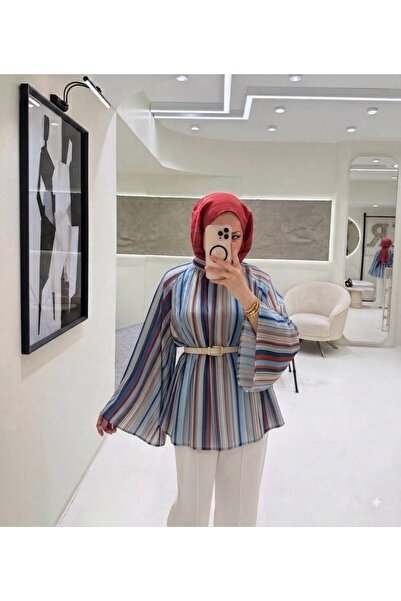 Rose Design Boutique ÇİZGİLİ FENOMEN GÖMLEK(Kemer dahil değildir ipi gönderilir)