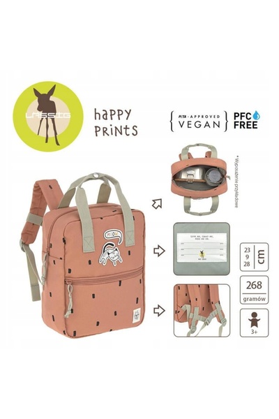 NO BRAND Lassig: rucsac mini pătrat cu imprimeuri vesele caramel