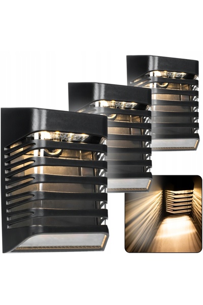 NO BRAND 3x Lămpi decorative solare de perete, tip felinar LED, cu panou sola...