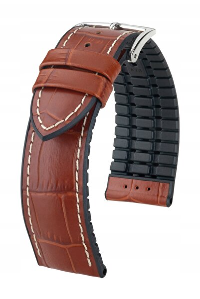 NO BRAND HIRSCH George L - 24mm - Maro auriu/Negru - Curea din piele și cauciuc