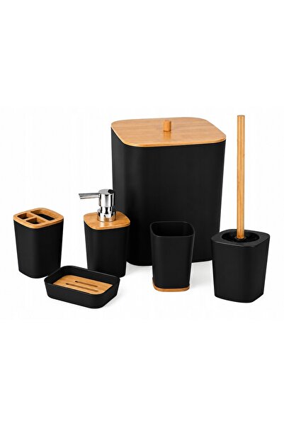 verk group Set de baie Perie de baie Dozator de săpun pentru WC Coș Bambus 6