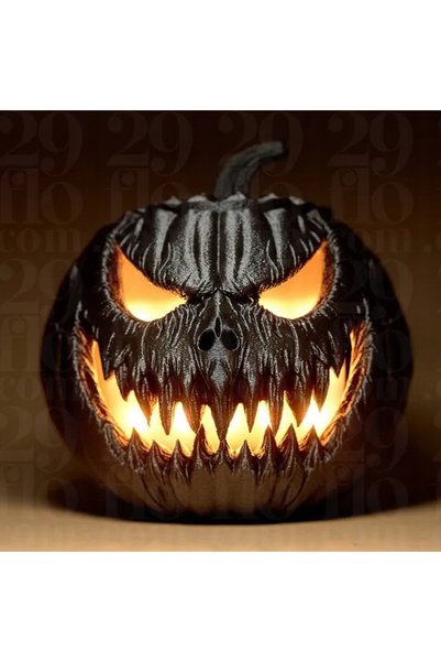 NO BRAND Dovleac decorativ de Halloween înfricoșător, negru, cu lumină LED