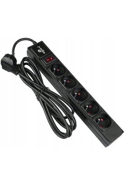NO BRAND Prelungitor cu 5 prize, 1,5m, negru, protecție la supratensiune, 2300W