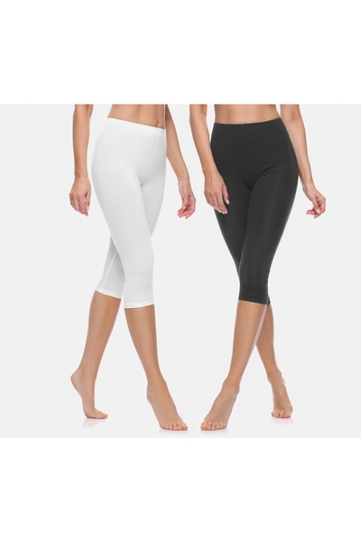 NO BRAND Colanți de damă 3/4 capri, pachet de 2, din bumbac, MS10-199, Negru/...