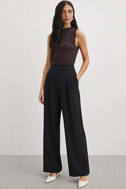 NEVERMORE Double Pleated Front Palazzo Trousers Black