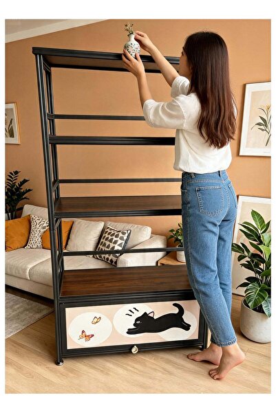 DubaiGallery Stylish 5-Level Metal Bookshelf and Storage Organizer with Wood-...