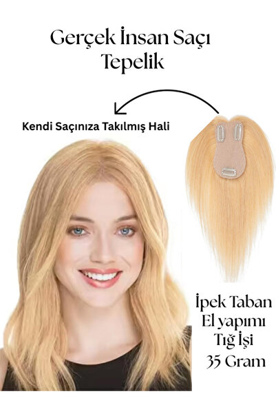 YARAT Perçemli Tepelik Gerçek İnsan Saçı Bal Sarı Doğal İpek Taban