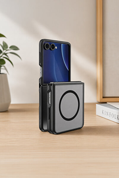 bbtech Samsung Galaxy Z Flip 8 ile Uyumlu Darbe ve Kamera Korumalı MagSafe Kablosuz Şarj Destekli İnce Hafif Premium Buzlu Mat Kılıf