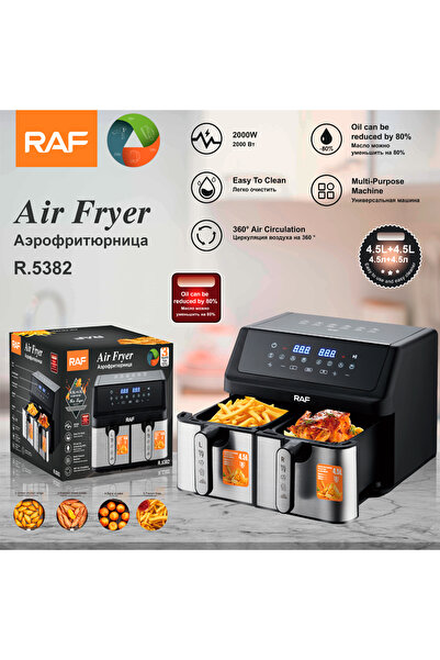 raf Electric Dual Basket Air Fryer 9L, Black / Silver, R.5382, 3 Years