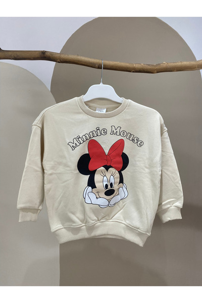 NOBLEKIDS Girl's Minnie Mouse Printed Sweatshirt Beige