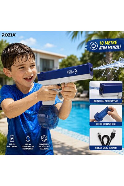ROZIA Şarjlı Elektrikli Su Tabancası 10 Metre Menzilli Oyuncak