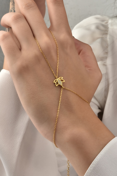jelux silver Gümüş 925 Ayar Lotus Zirkon Taşlı Gold Şahmeran