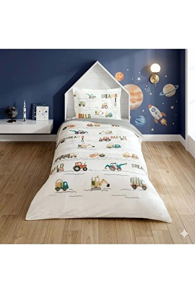 Özdilek Ranforce -Work Zone Blue- Single Duvet Cover Set with Elastic Sheets