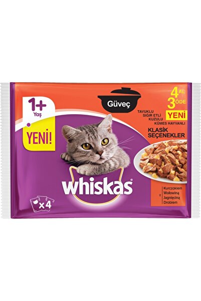 Whiskas Pouch Güveç Klasik Seçenekler Kedi Yaş Maması 4 Adet x 85 gr