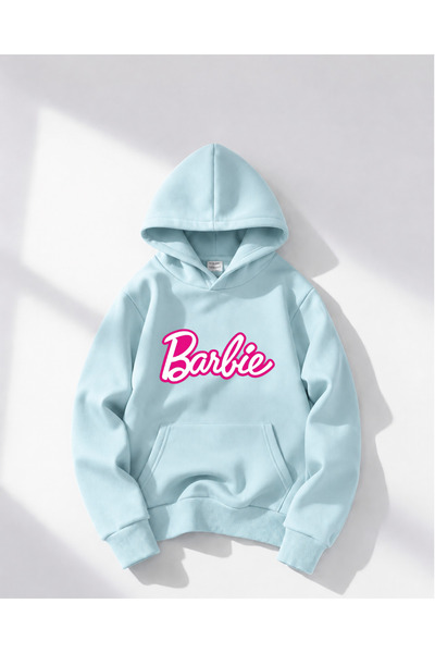 haha Oversize Hooded Barbie Printed Sweatshirt for Girls