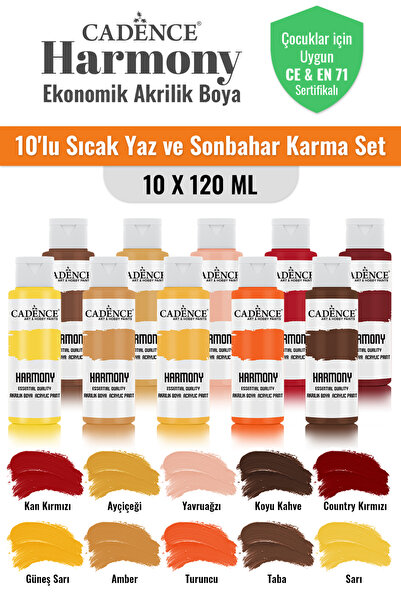 Cadence Boya 10x120ML Harmony Akrilik Boya - Sıcak Yaz ve Sonbahar Karma Set