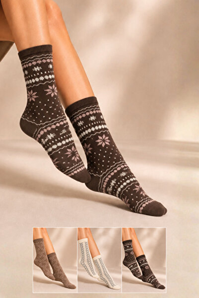 KARDEŞLER ÇORAP Women's Cotton Patterned Socks Multi-Colored 3-Pack