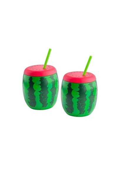 YUPY ®   Set de 2 pahare în formă de butoi, model pepene verde, cu pai, roșu ...