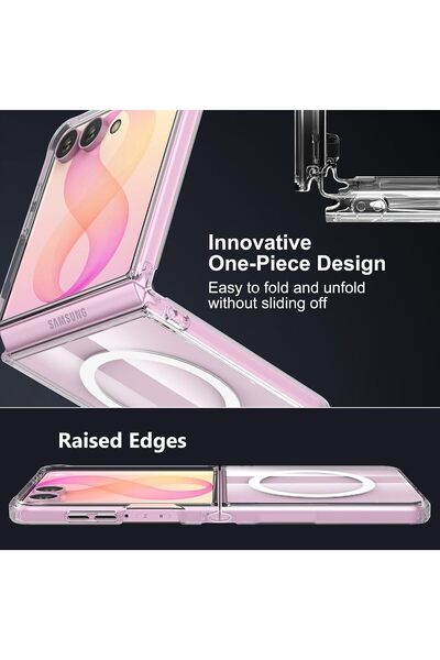 m.tk moveteck Samsung Galaxy Z Flip 8 Uyumlu Kılıf Magsafe Wireless Kablosuz Şarj Destekli Sert Şeffaf Darbe Emici Kapak
