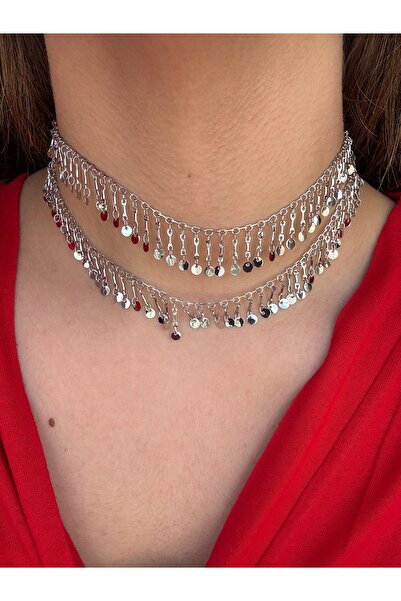 lotusbybuket İthal Kaplama sallantılı pullu Silver Kolye(60vm)